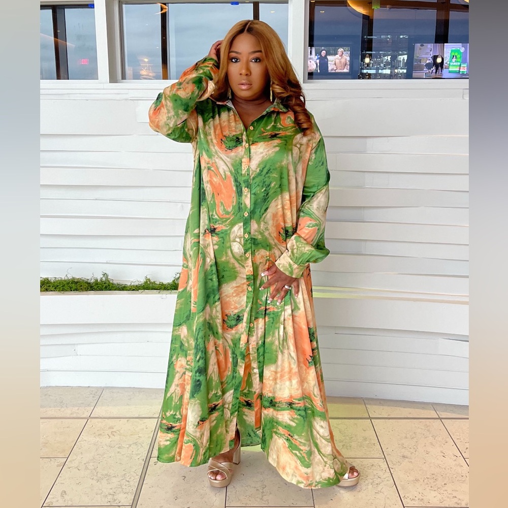 Silky Shirt dress warm tones perfect for this time of the year